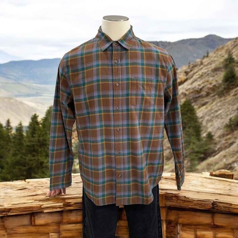 Hawker Rye Plaid Button-Up Shirt - Brown, Green & Blue‎ Flannel - Men's Size L